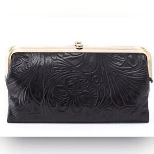 NWOT HOBO Black Embossed Clutch with Gold Frame